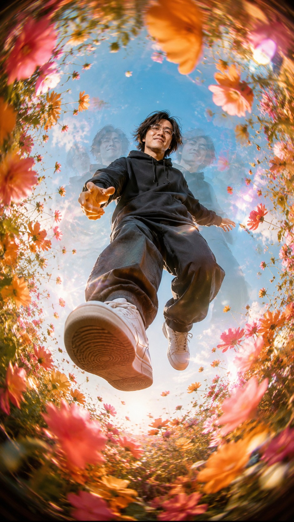 bloomfall horizon flowers bending toward an endless sky AI prompt preview