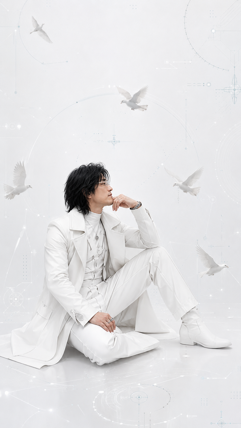 White Dove Futuristic Couture Editorial Poster AI image prompt preview generated with Synterial