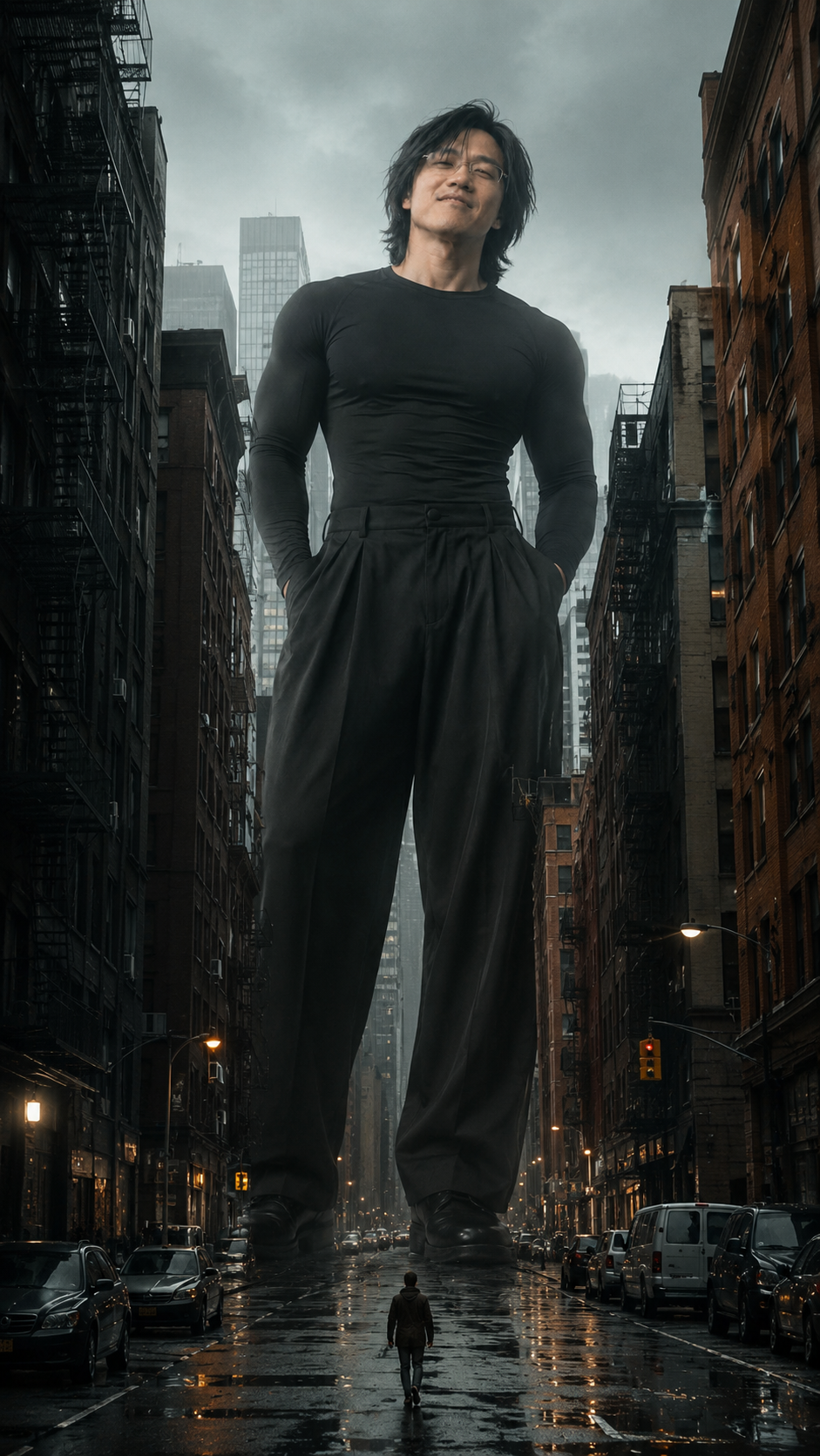 Cinematic Giant Human in City AI Image Prompt AI image prompt preview generated with Synterial